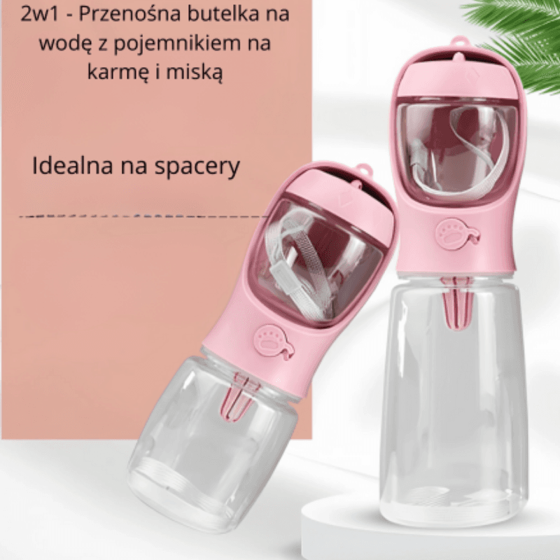 2 w 1 przenośna butelka na wodę dla psa i kota z pojemnikiem na jedzenie